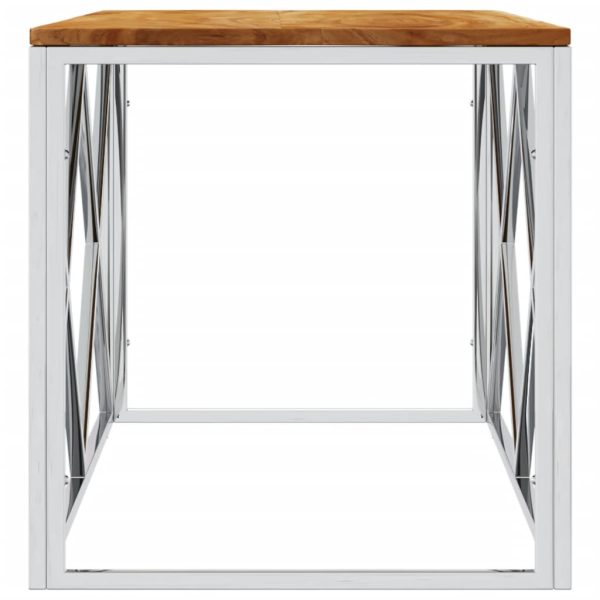 Tavolino Da Salotto In Acciaio Inox E Legno Massello Di Acacia - Image 4