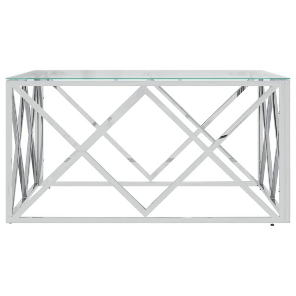 Tavolino Da Salotto 80x80x40 Cm In Acciaio Inox E Vetro - Image 3