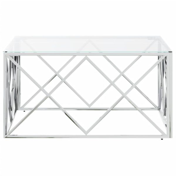 Tavolino Da Salotto 80x80x40 Cm In Acciaio Inox E Vetro - Image 4