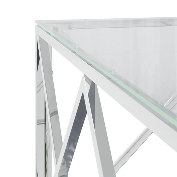 Tavolino Da Salotto 80x80x40 Cm In Acciaio Inox E Vetro - Image 5