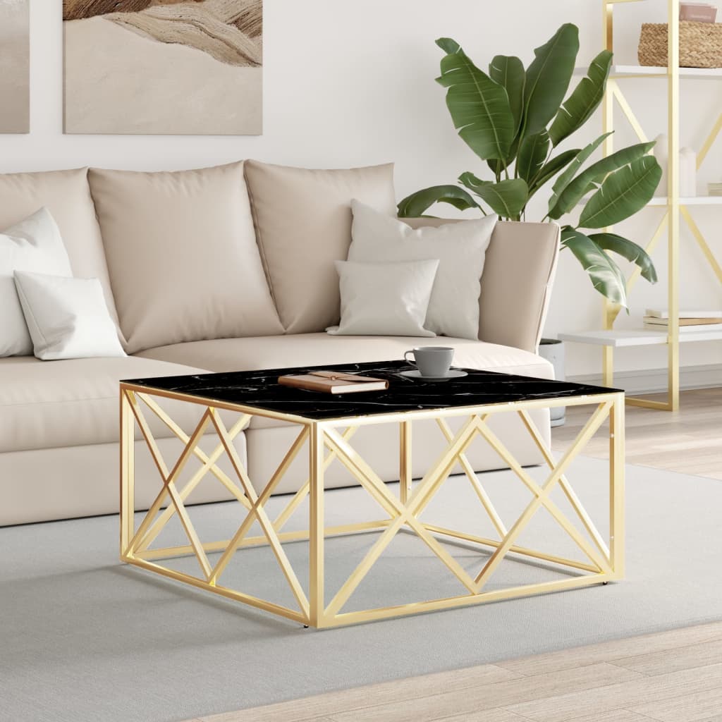 Tavolino Da Salotto Oro 80x80x40 Cm In Acciaio Inox E Vetro