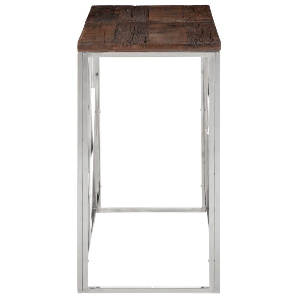 Tavolo Consolle Argento Acciaio Inox E Traverse Legno Massello - Image 3