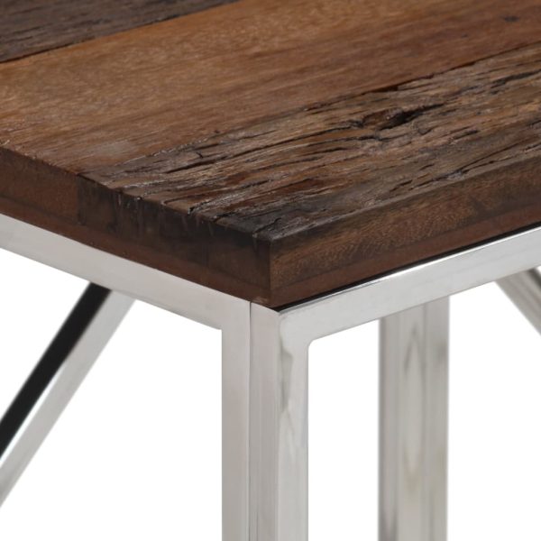 Tavolo Consolle Argento Acciaio Inox E Traverse Legno Massello - Image 4