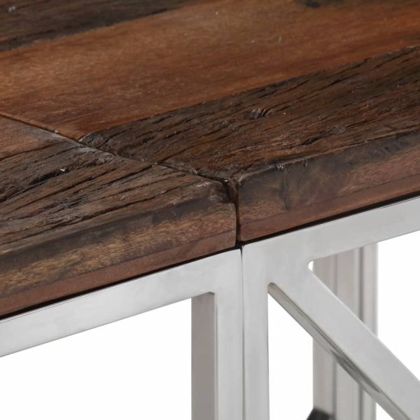 Tavolo Consolle Argento Acciaio Inox E Traverse Legno Massello - Image 5