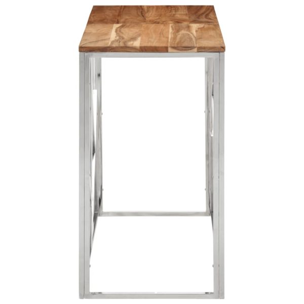 Tavolino Da Salotto Argento In Acciaio Inox E Massello D'acacia - Image 3