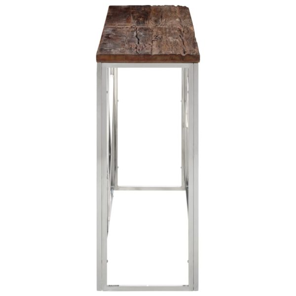 Tavolo Consolle Argento Acciaio Inox E Traverse Legno Massello - Image 3