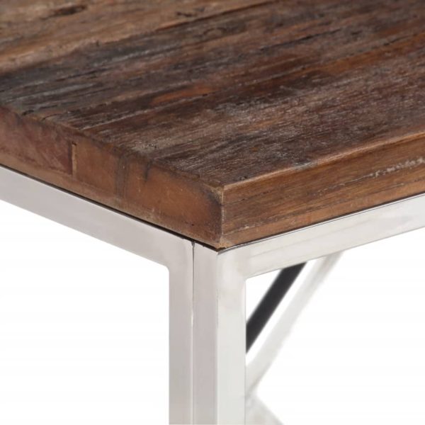 Tavolo Consolle Argento Acciaio Inox E Traverse Legno Massello - Image 4