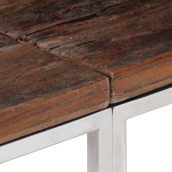 Tavolo Consolle Argento Acciaio Inox E Traverse Legno Massello - Image 5