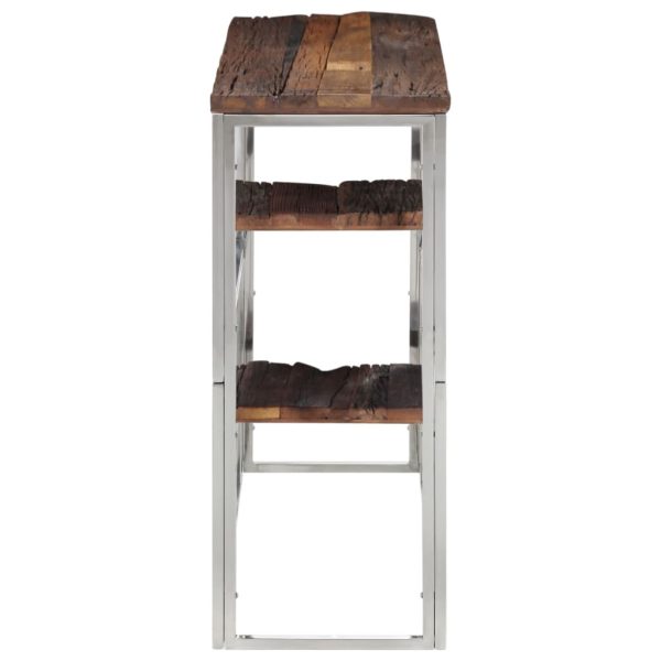 Tavolo Consolle Argento Acciaio Inox E Traverse Legno Massello - Image 3