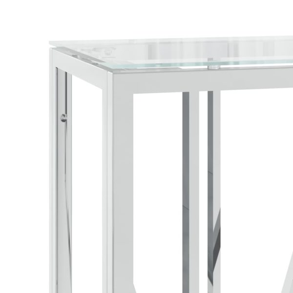 Tavolino Consolle 110x30x70 Cm In Acciaio Inox E Vetro - Image 5