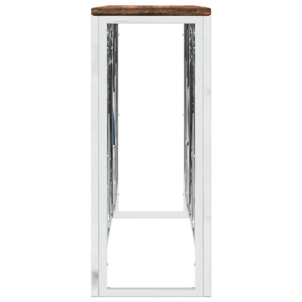 Tavolino Consolle In Acciaio Inox E Legno Massello Di Recupero - Image 4
