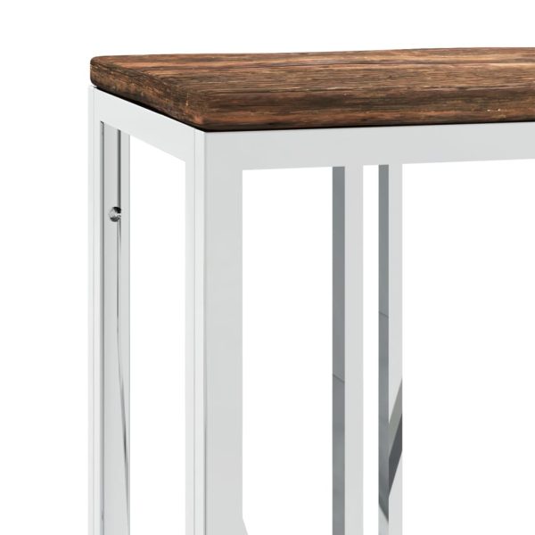 Tavolino Consolle In Acciaio Inox E Legno Massello Di Recupero - Image 5