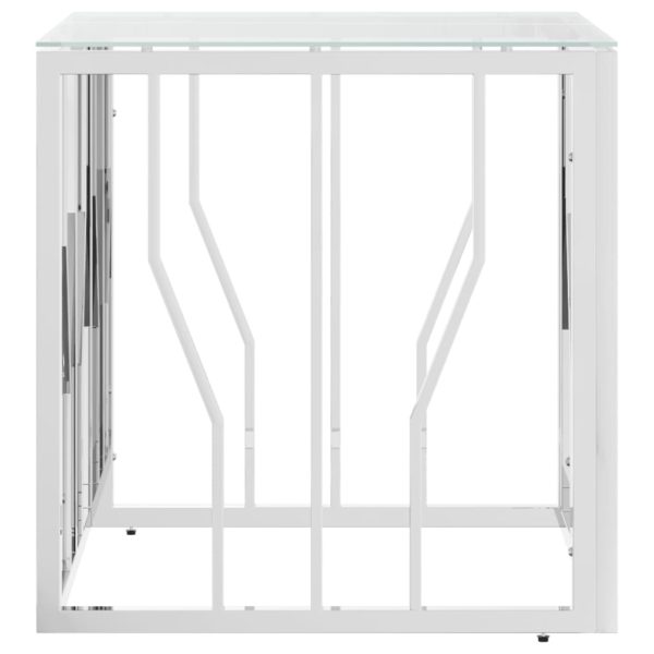 Tavolino Da Salotto Argento 50x50x50 Cm In Acciaio Inox E Vetro - Image 3