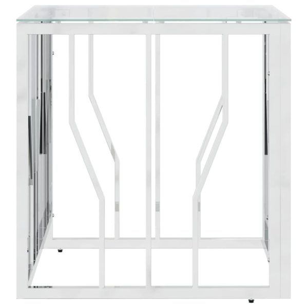 Tavolino Da Salotto Argento 50x50x50 Cm In Acciaio Inox E Vetro - Image 4