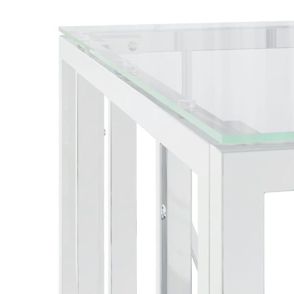 Tavolino Da Salotto Argento 50x50x50 Cm In Acciaio Inox E Vetro - Image 5