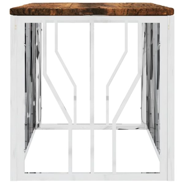Tavolino Salotto In Acciaio Inox E Legno Massello Di Recupero - Image 4