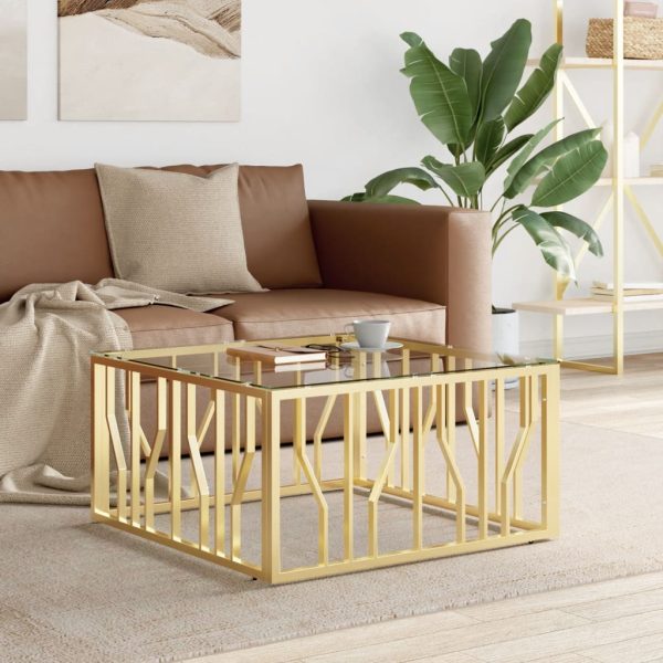 Tavolino Da Salotto Oro 80x80x40 Cm In Acciaio Inox E Vetro