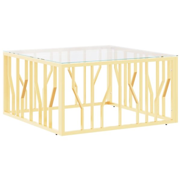 Tavolino Da Salotto Oro 80x80x40 Cm In Acciaio Inox E Vetro - Image 2