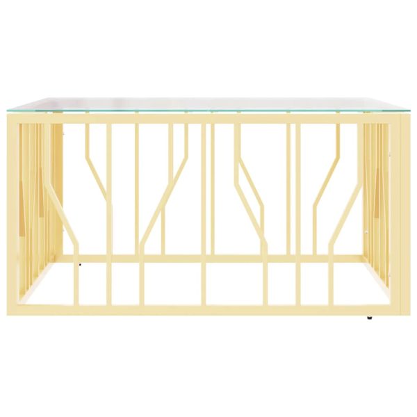 Tavolino Da Salotto Oro 80x80x40 Cm In Acciaio Inox E Vetro - Image 4