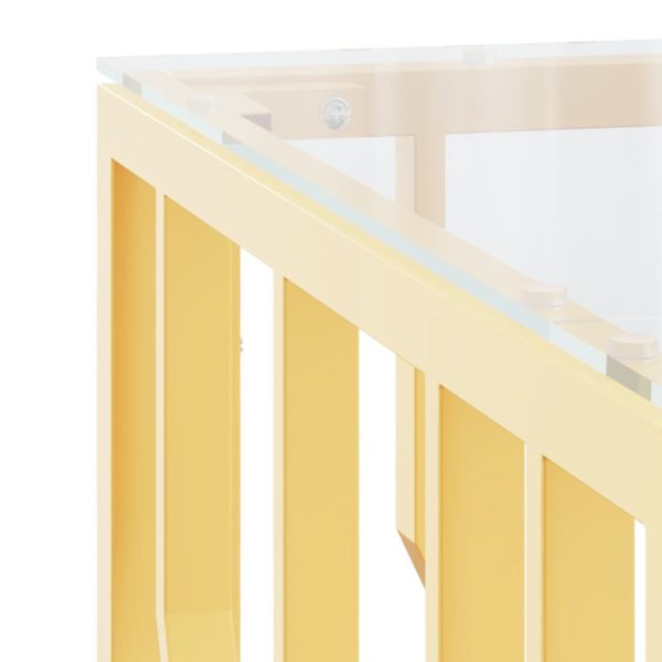 Tavolino Da Salotto Oro 80x80x40 Cm In Acciaio Inox E Vetro - Image 5