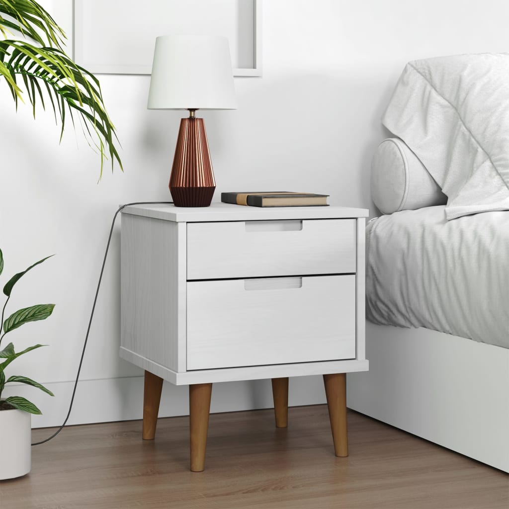 Comodino Molde Bianco 40x35x48 Cm In Legno Massello Di Pino