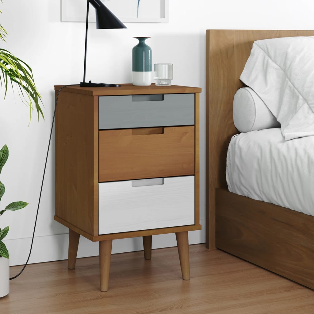 Comodino Marrone Molde 40x35x65 Cm In Legno Massello Di Pino