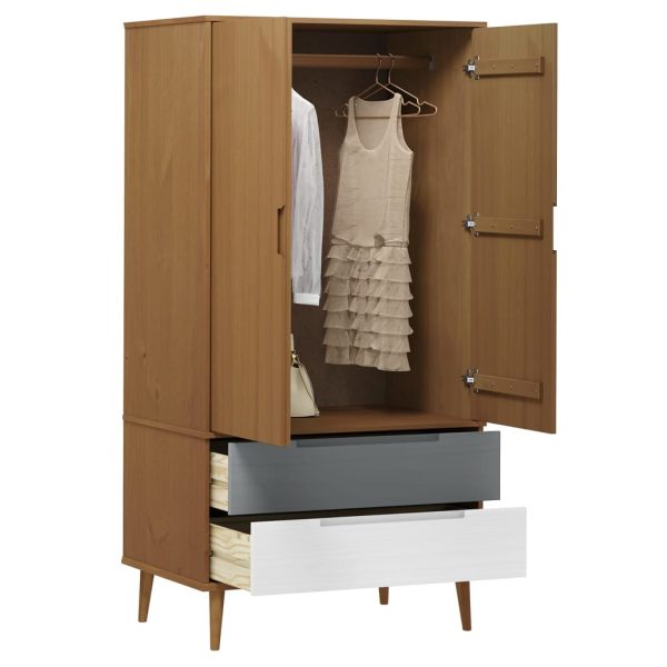 Armadio Molde Marrone 90x55x175 Cm In Legno Massello Di Pino - Image 3