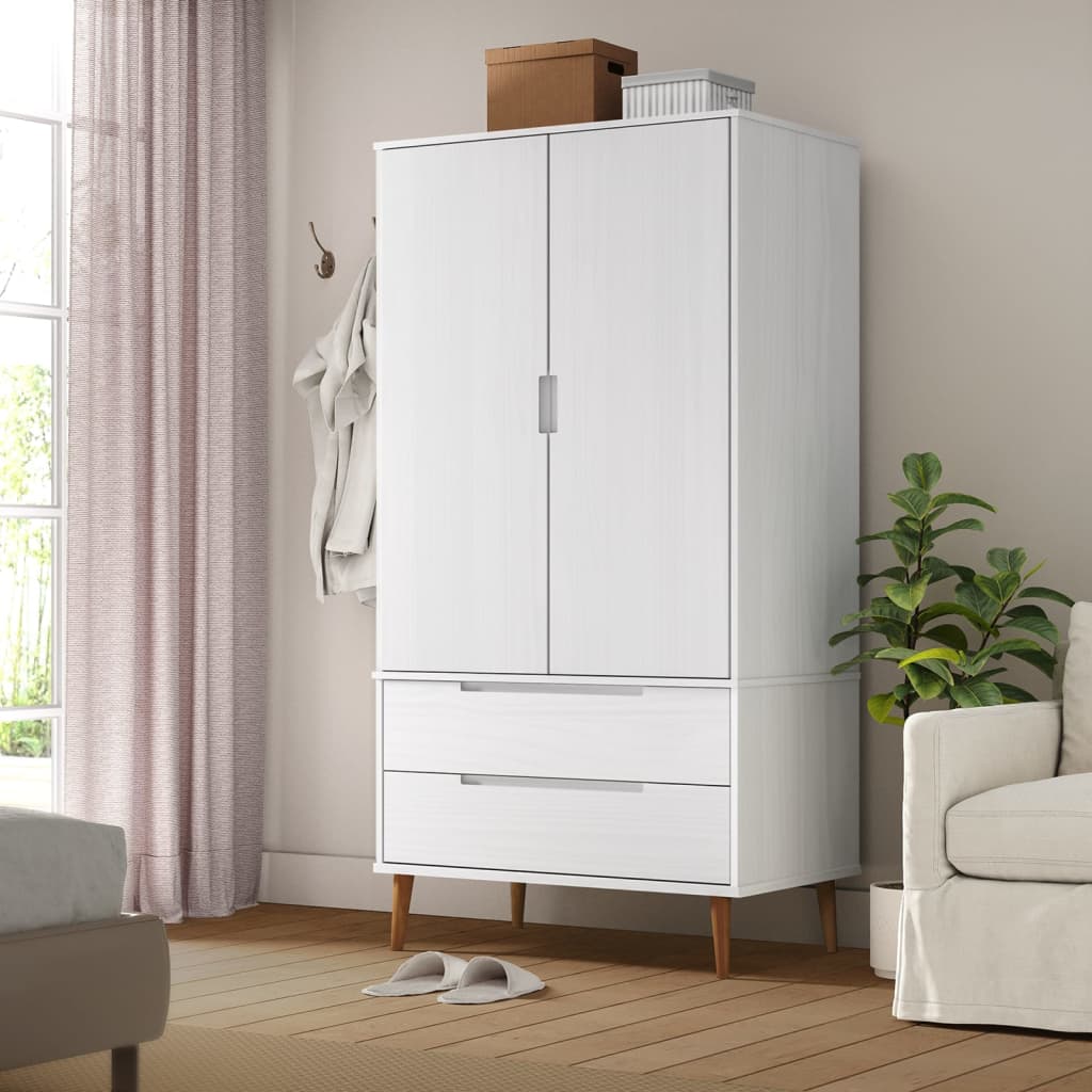 Armadio Molde Bianco 90x55x175 Cm In Legno Massello Di Pino