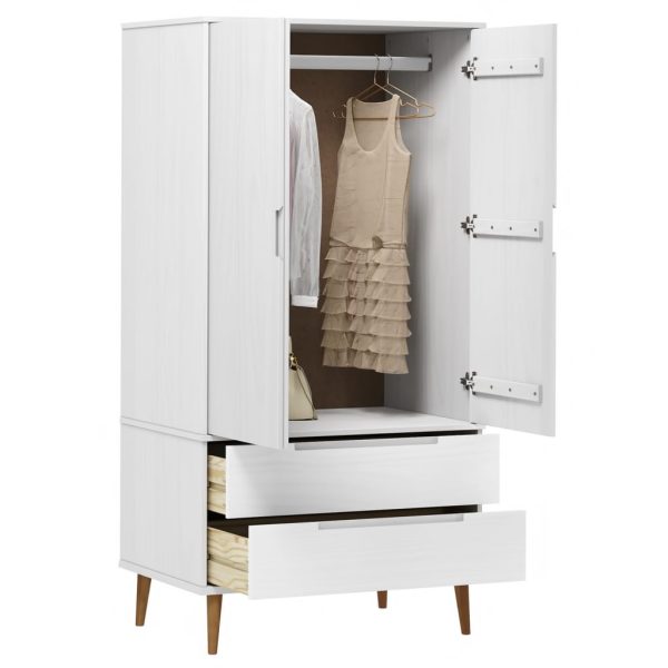 Armadio Molde Bianco 90x55x175 Cm In Legno Massello Di Pino - Image 3