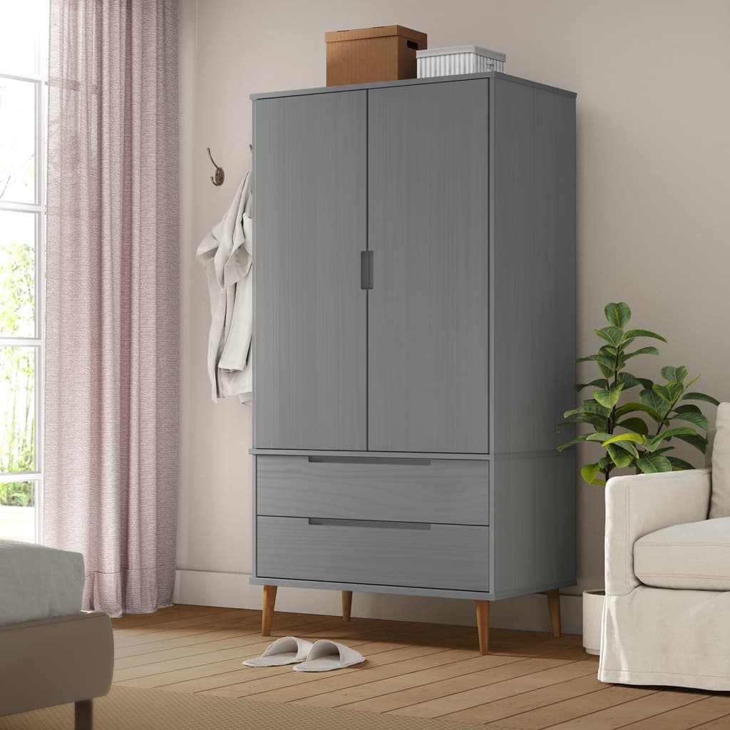 Armadio Molde Grigio 90x55x175 Cm In Legno Massello Di Pino