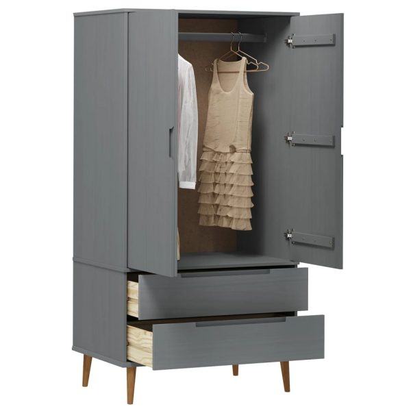 Armadio Molde Grigio 90x55x175 Cm In Legno Massello Di Pino - Image 3