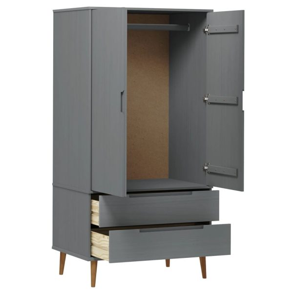 Armadio Molde Grigio 90x55x175 Cm In Legno Massello Di Pino - Image 5