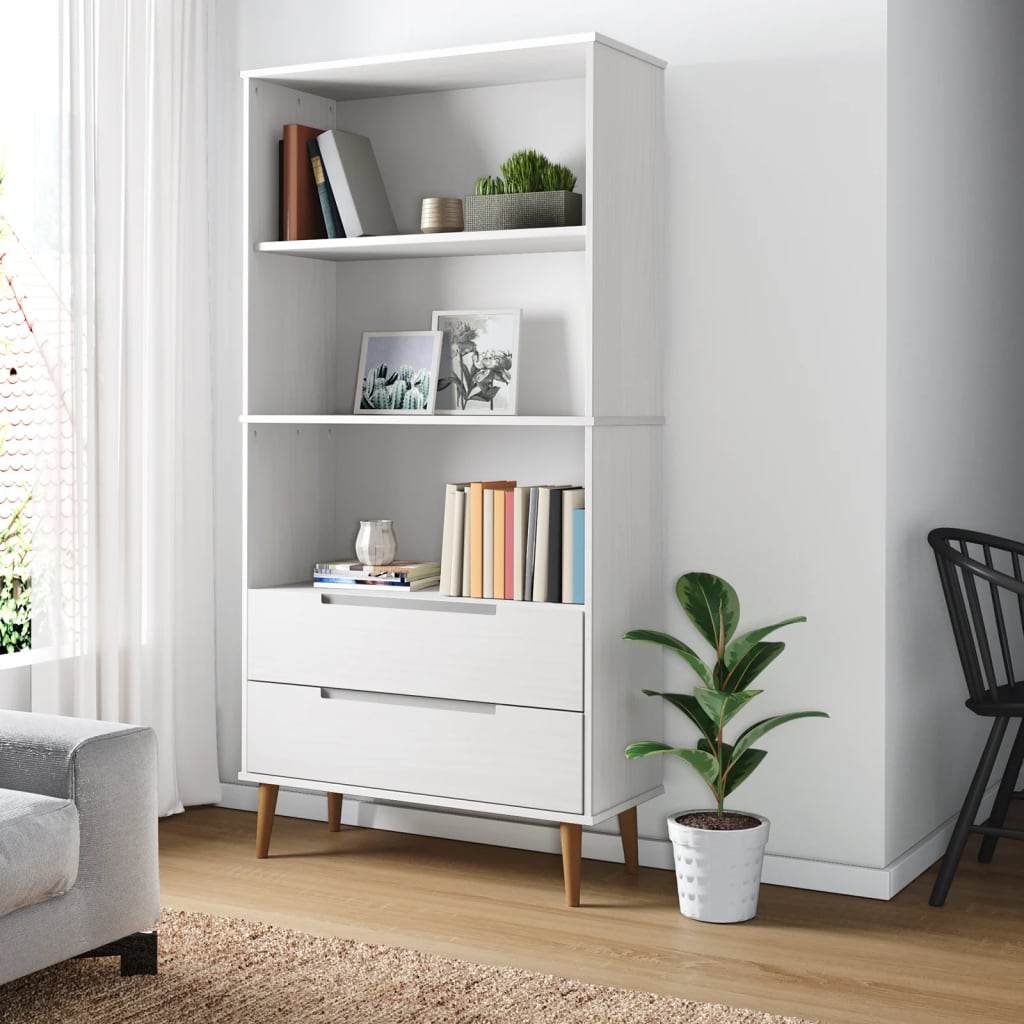 Libreria Molde Bianca 85x35x170,5 Cm In Legno Massello Di Pino