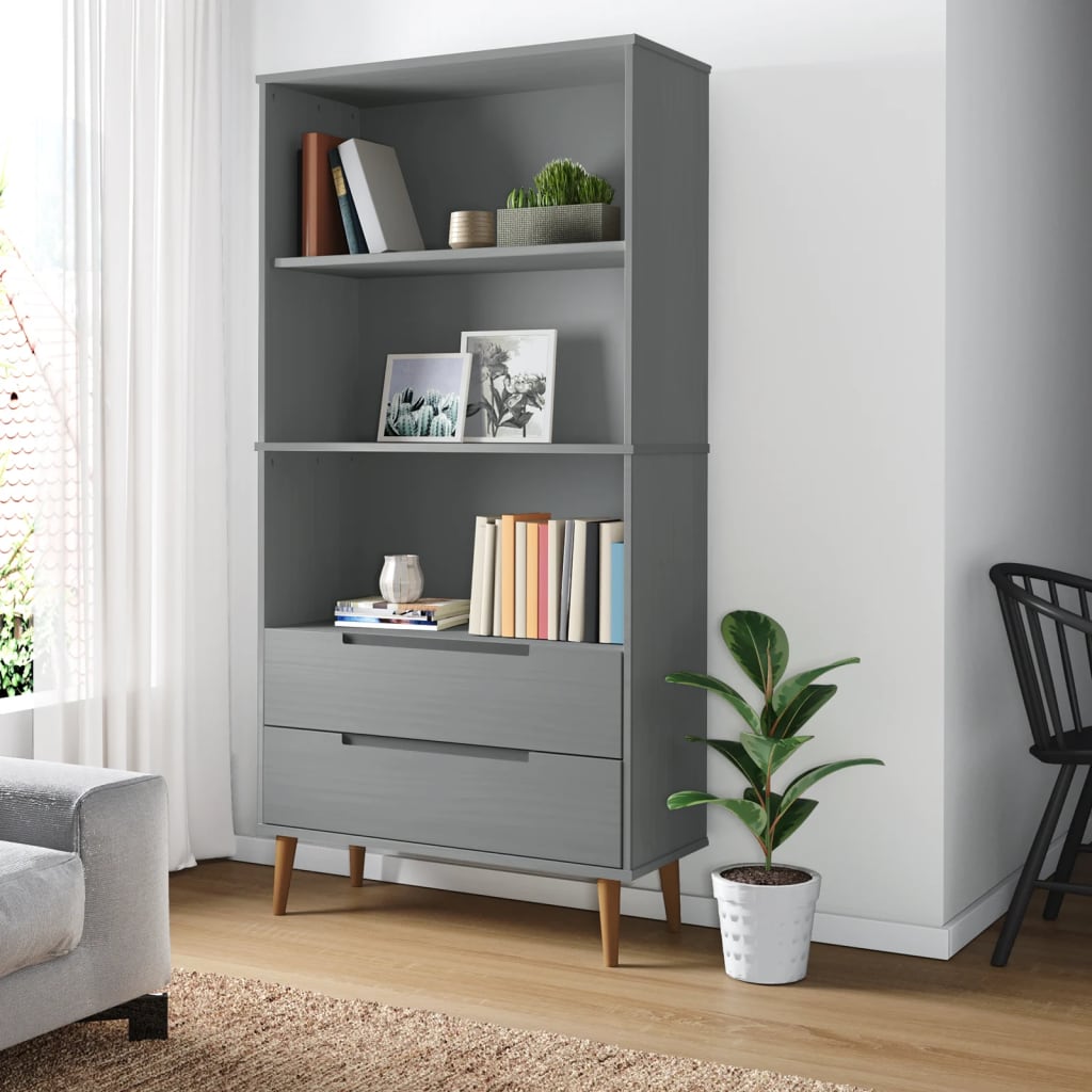 Libreria Molde Grigia 85x35x170,5 Cm In Legno Massello Di Pino