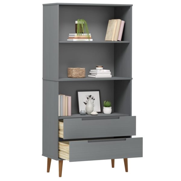 Libreria Molde Grigia 85x35x170,5 Cm In Legno Massello Di Pino - Image 3