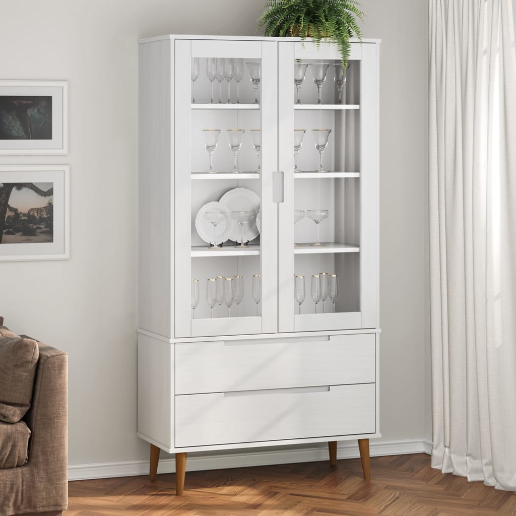 Vetrina Molde Bianca 90x35x175 Cm In Legno Massello Di Pino
