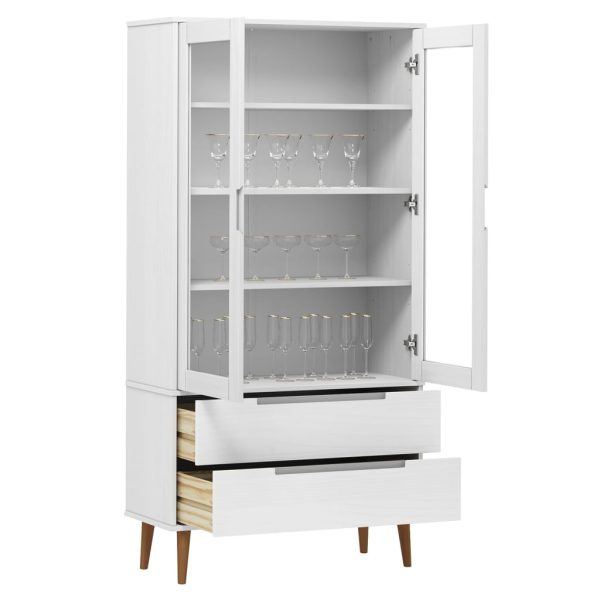 Vetrina Molde Bianca 90x35x175 Cm In Legno Massello Di Pino - Image 3