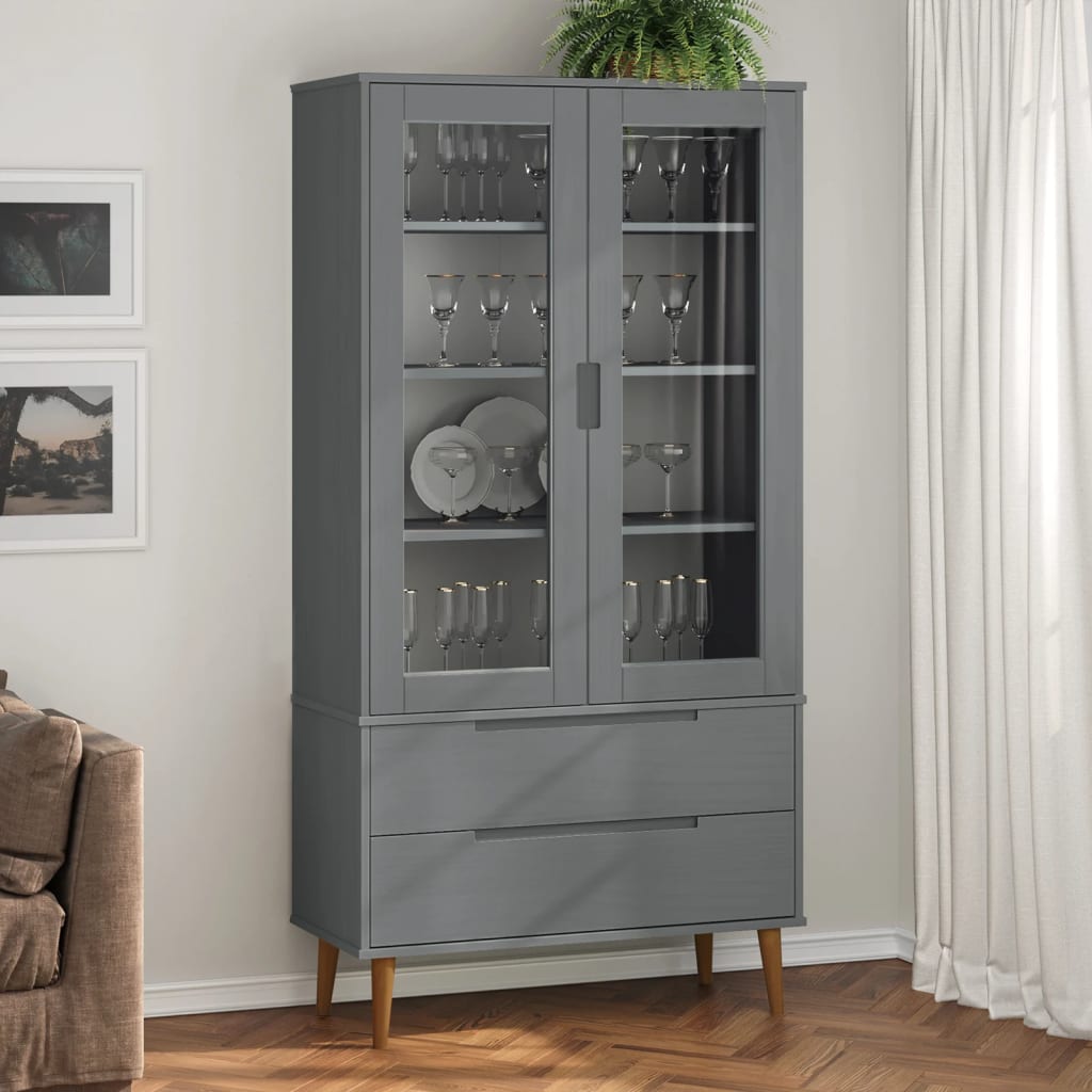 Vetrina Molde Grigia 90x35x175 Cm In Legno Massello Di Pino