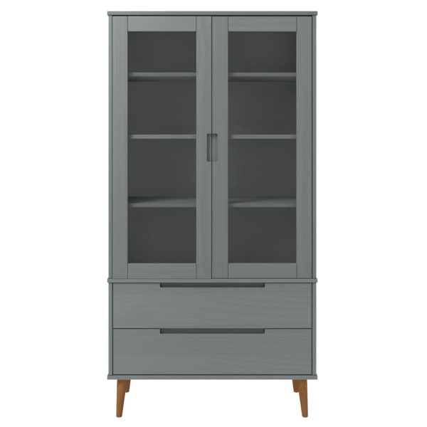 Vetrina Molde Grigia 90x35x175 Cm In Legno Massello Di Pino - Image 4