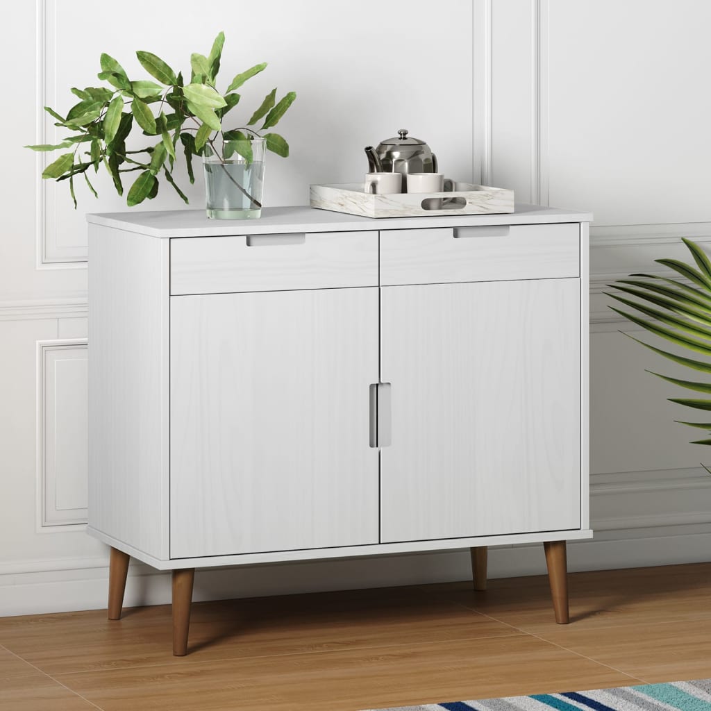 Credenza Molde Bianca 90x40x80 Cm In Legno Massello Di Pino
