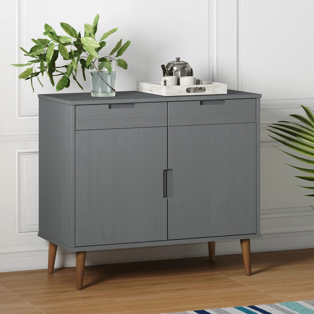 Credenza Molde Grigia 90x40x80 Cm In Legno Massello Di Pino