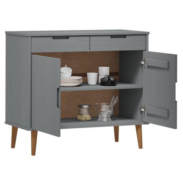 Credenza Molde Grigia 90x40x80 Cm In Legno Massello Di Pino - Image 3