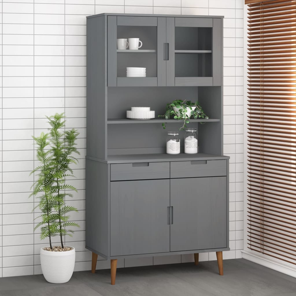 Piano Credenza Molde Grigio 90x35x100 Cm Legno Massello Di Pino