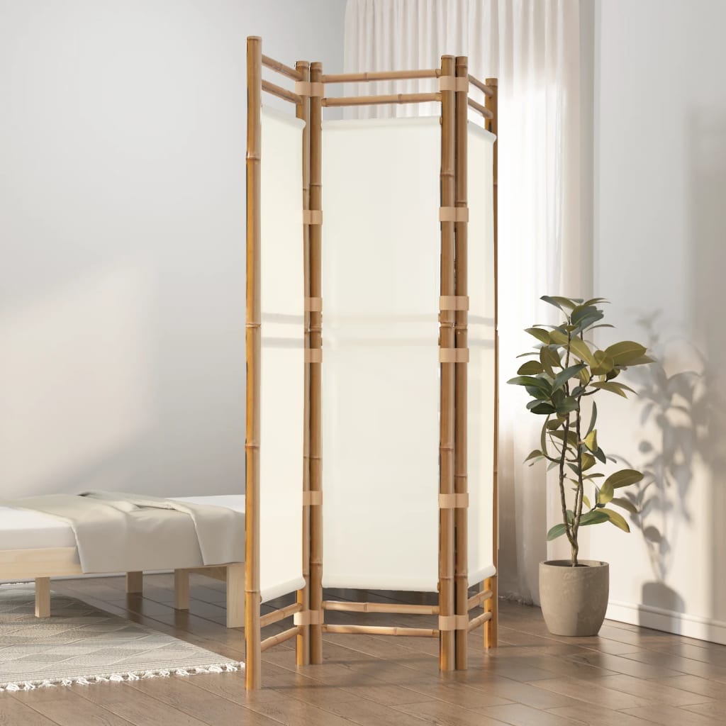 Divisorio Ambienti 3 Pannelli Pieghevole 120 Cm Bambù E Tela