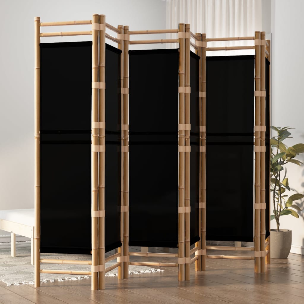 Divisorio Ambienti 6 Pannelli Pieghevole 240 Cm Bambù E Tela