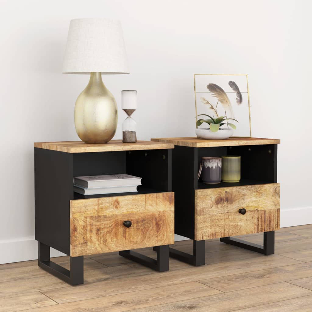 Comodini 2pz In Legno Massello Di Mango E Legno Multistrato