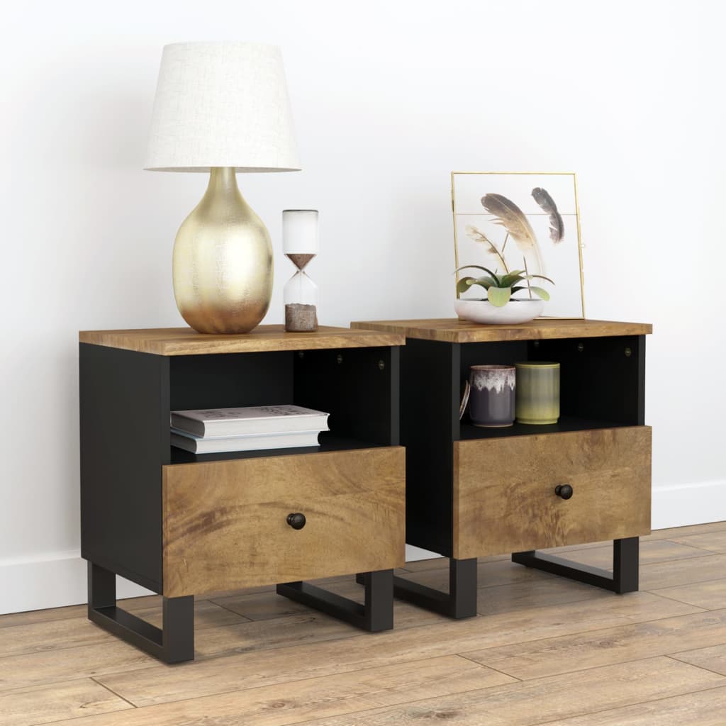 Comodini 2pz In Legno Massello Di Mango E Legno Multistrato