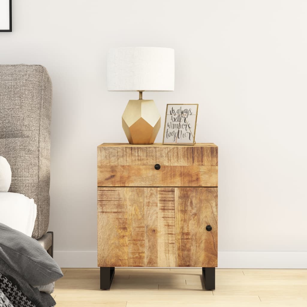 Comodino 50x33x60cm Legno Massello Di Mango E Legno Multistrato