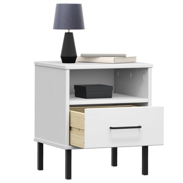 Comodino Con Gambe In Metallo Bianco Legno Massello Pino Oslo - Image 3