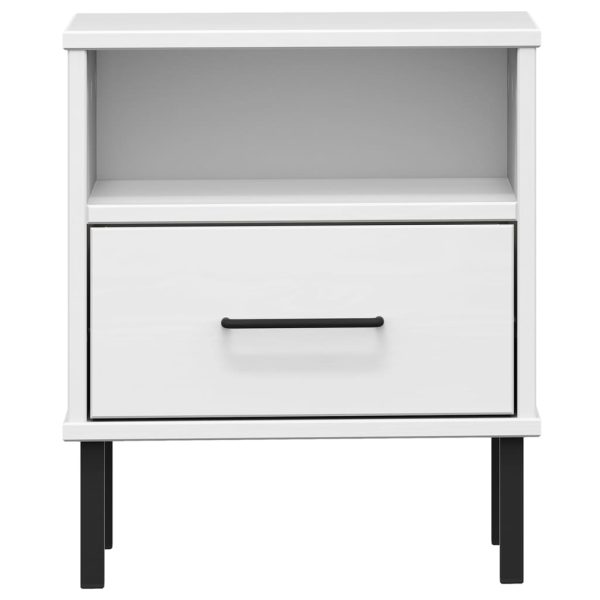 Comodino Con Gambe In Metallo Bianco Legno Massello Pino Oslo - Image 4
